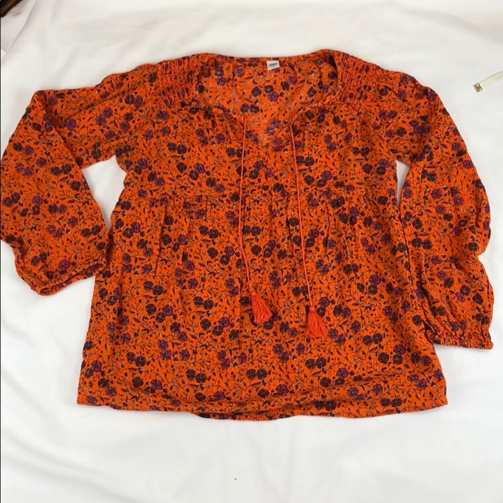 Floral Peasant Style Blouse, Size M